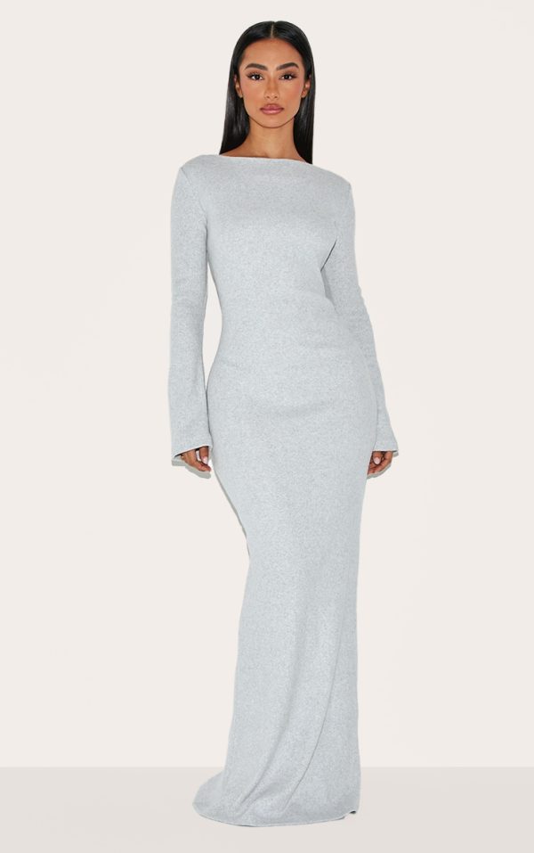 Petite Grey Ribbed Maxi Dress