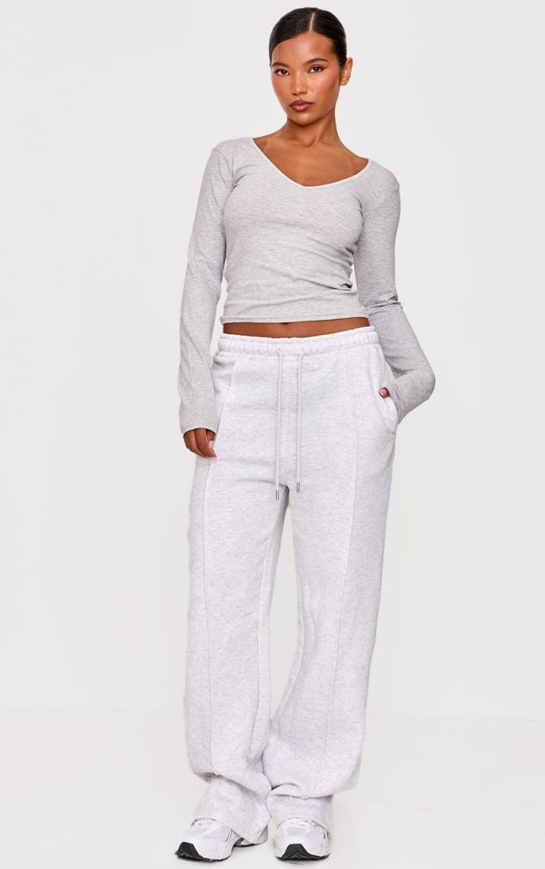Ice Grey Oversized Pintuck Wide Leg Sweatpants
