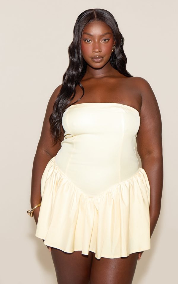 Plus Butter Cream. Woven Bandeau Dropped Waist Romper