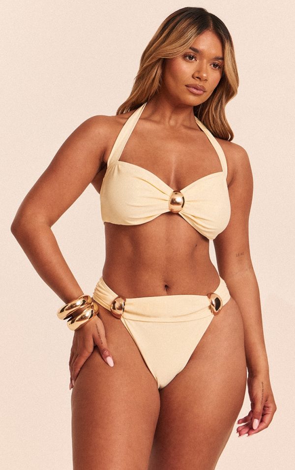 Shape Butter Cream Halterneck Gold Trim Bikini Top