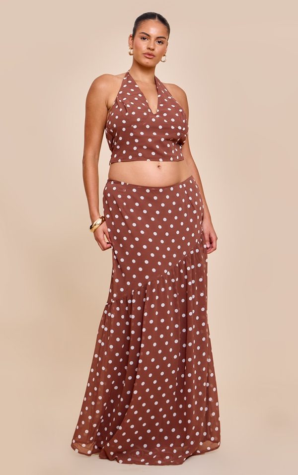 Plus Chocolate Polka Dot Asymmetric Maxi Skirt