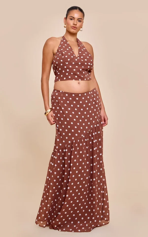 Plus Chocolate Polka Dot Asymmetric Maxi Skirt