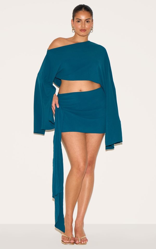 Plus Teal Floaty Woven Knot Side Mini Skirt