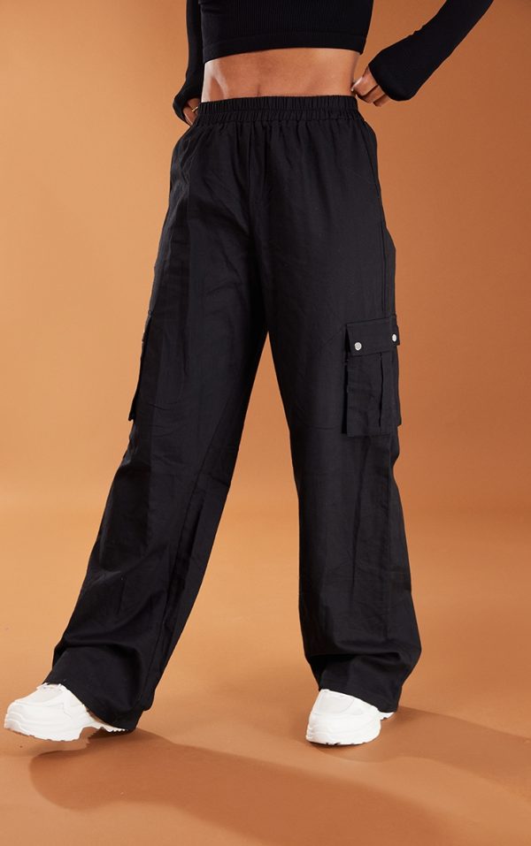 Black Wide Leg High Waisted Cargo Pants