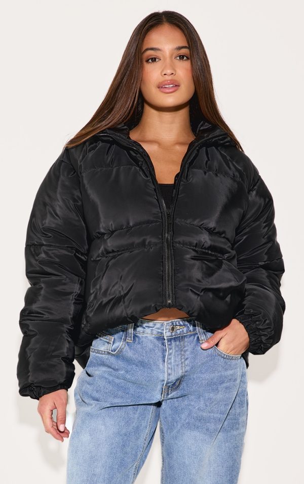 Black Quilted Hooded Puffer Coat