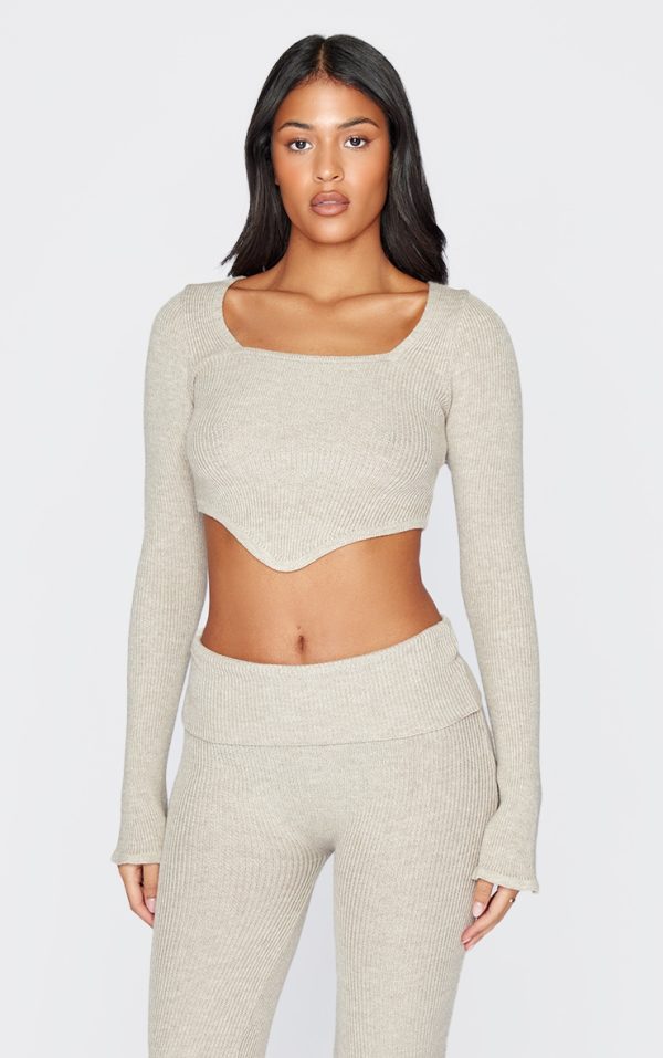 Tall Stone Knitted Long Sleeve Corset Top