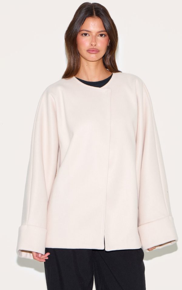 Cream Wool Look Batwing Jacket
