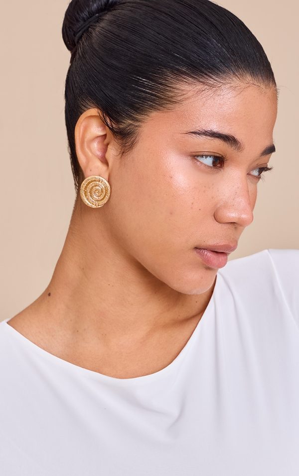 Gold Hammered Swirl Detail Chunky Earrings