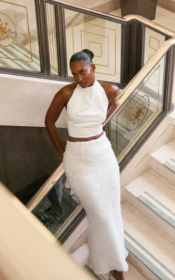 Premium White Satin High Neck Cowl Top