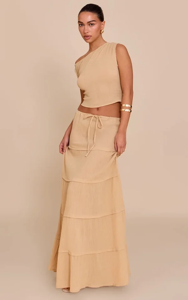 Sand Cheesecloth Floaty Drawstring Maxi Skirt