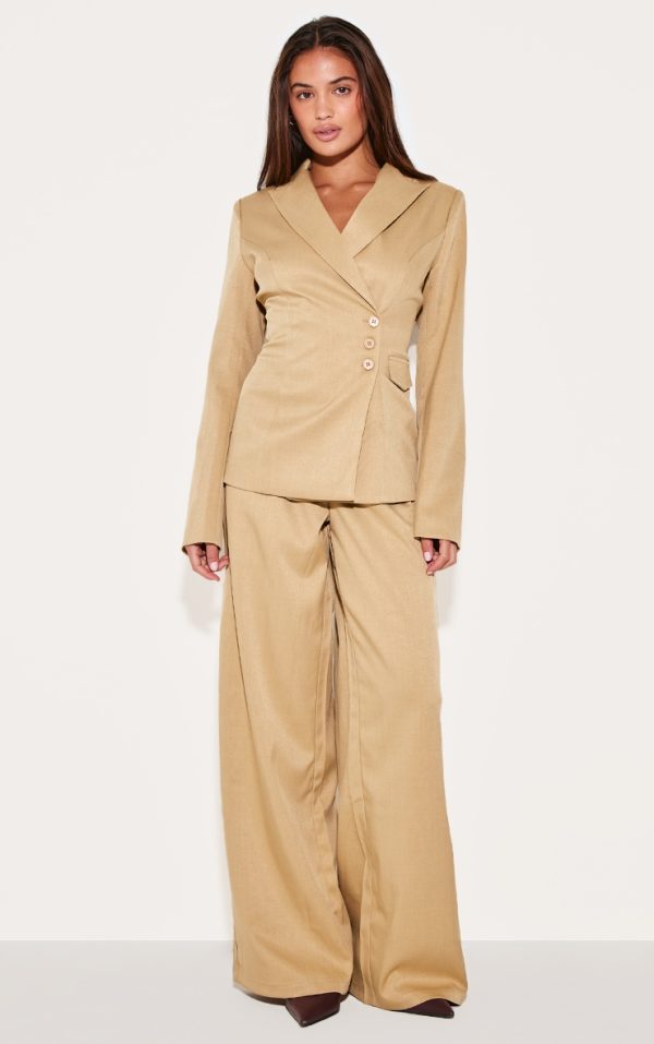 Sand Woven Tailored Wide Leg Pants