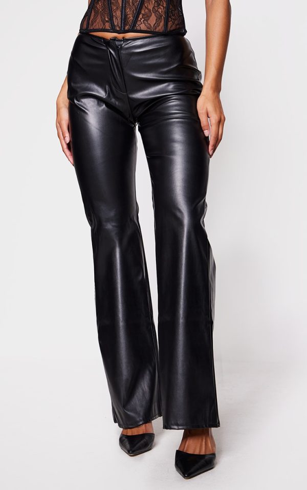 Black Faux Leather Low Rise Straight Leg Pants
