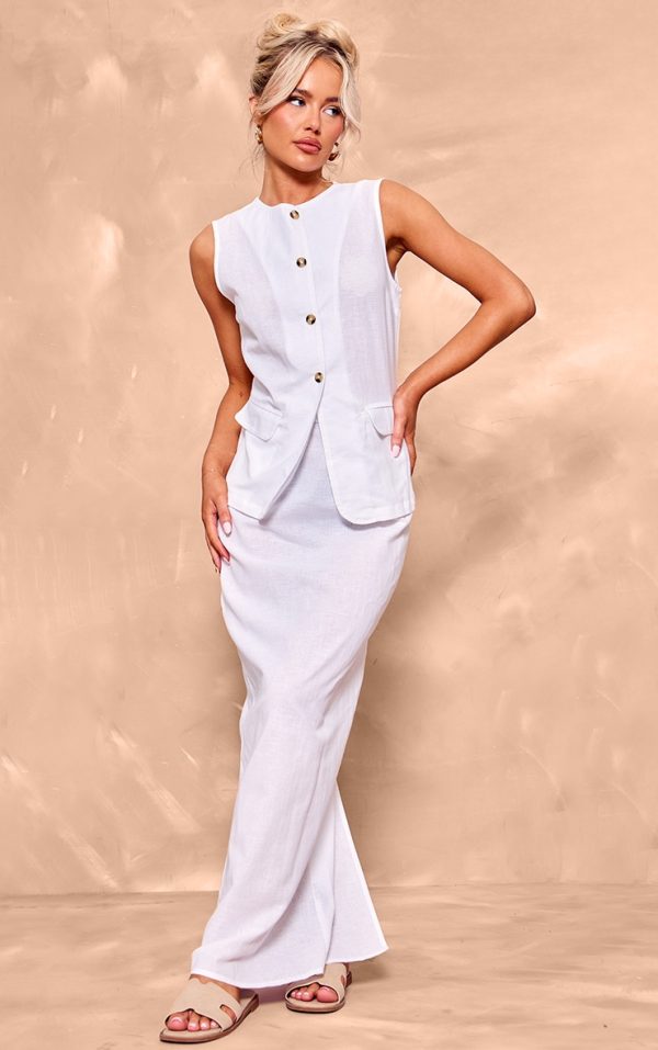Cream Linen Look Column Maxi Skirt