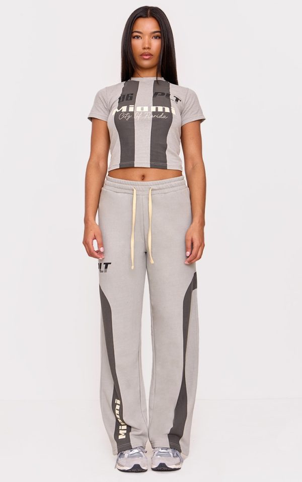 Charcoal Contrast Print Stripe Straight Leg Sweatpants