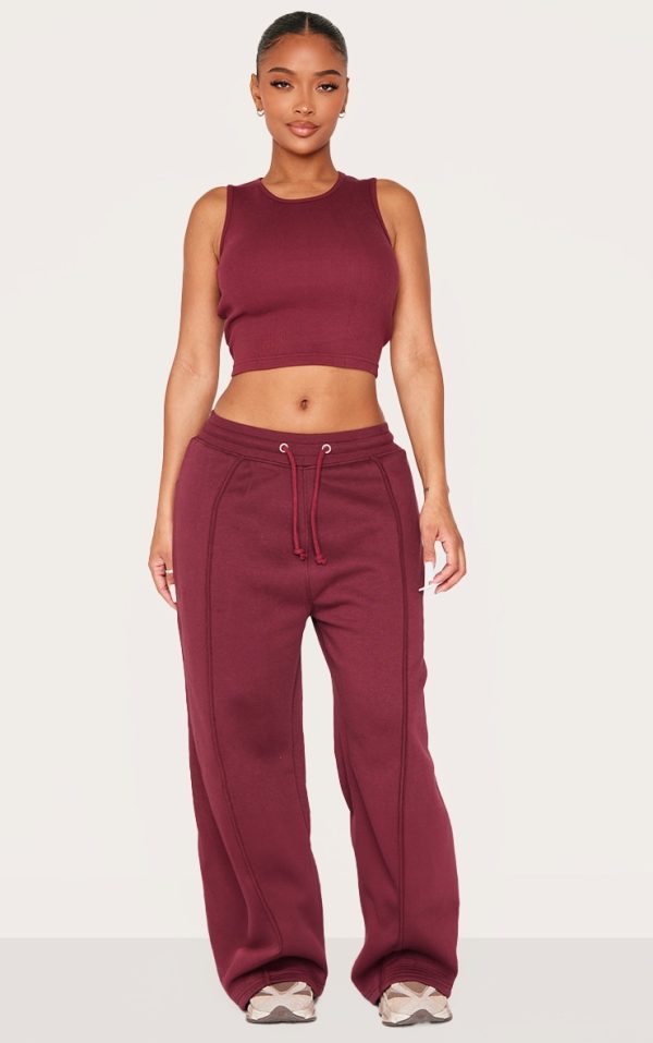 Shape Burgundy Binded High Waist Wide Leg Sweatpants