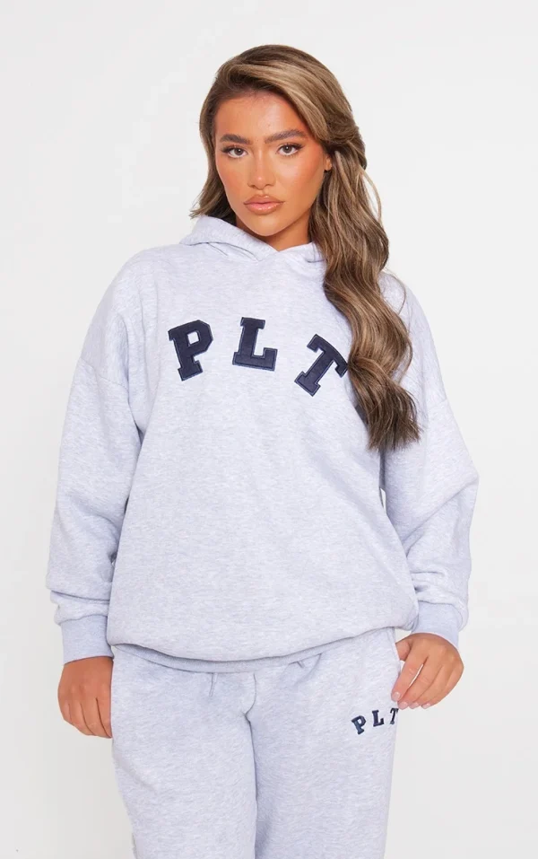 PRETTYLITTLETHING Ash Grey Logo Oversized Hoodie