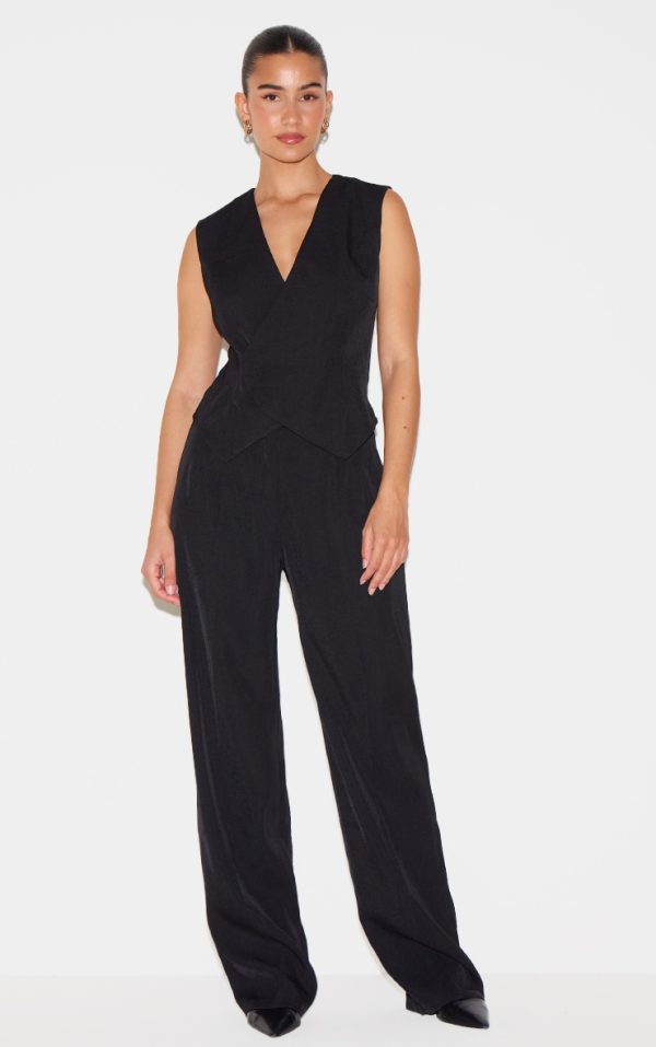 Black Woven Asymmetric Detail Vest Straight Leg Jumpsuit