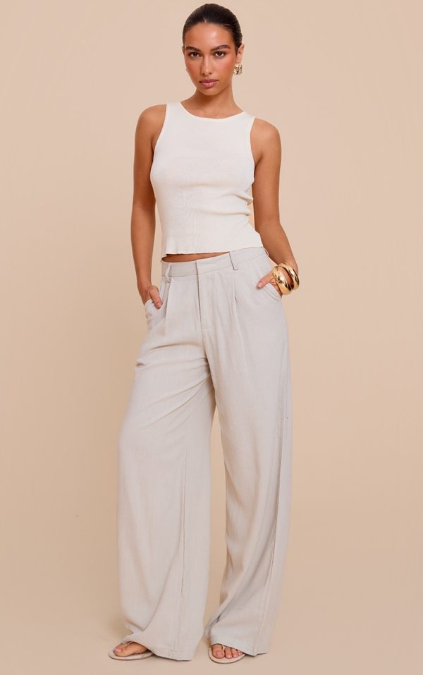 Pebble Linen Look Tailored Straight Leg Pants