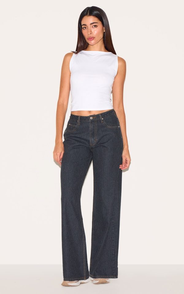 Navy Low Rise Baggy Pinstripe Jeans