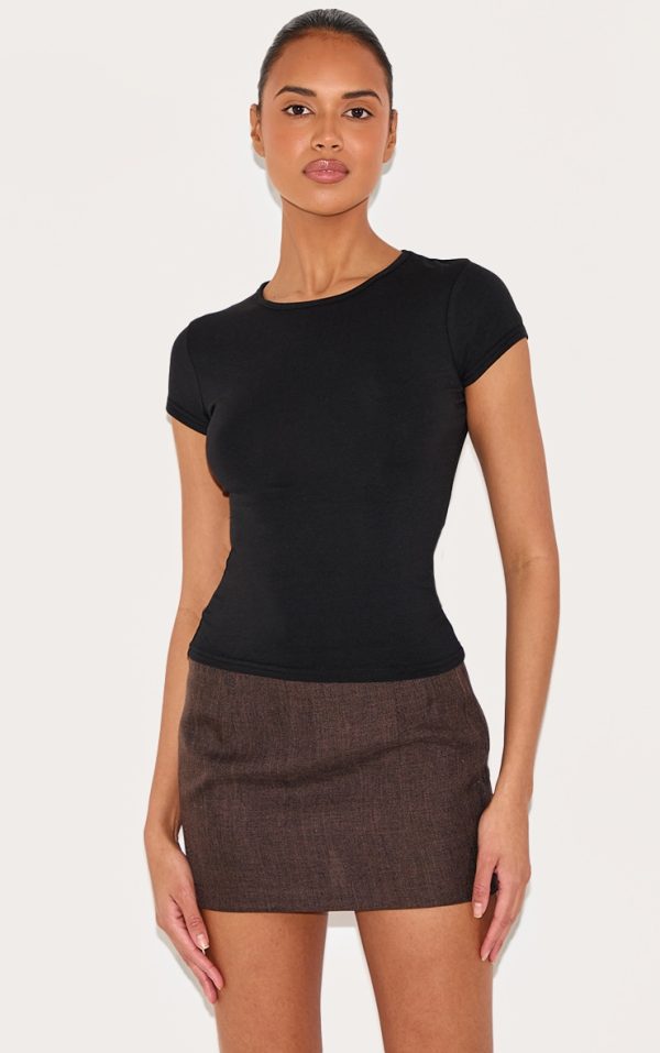 Black Modal Cotton Longline Fitted T Shirt