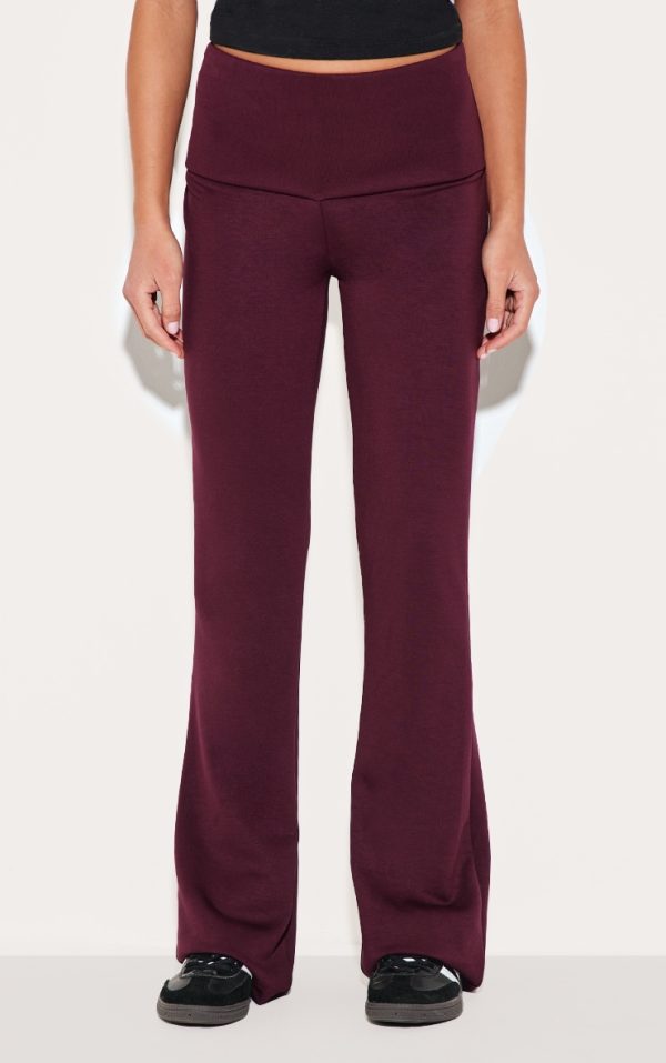 Burgundy Premium Soft Touch Foldover Yoga Flares