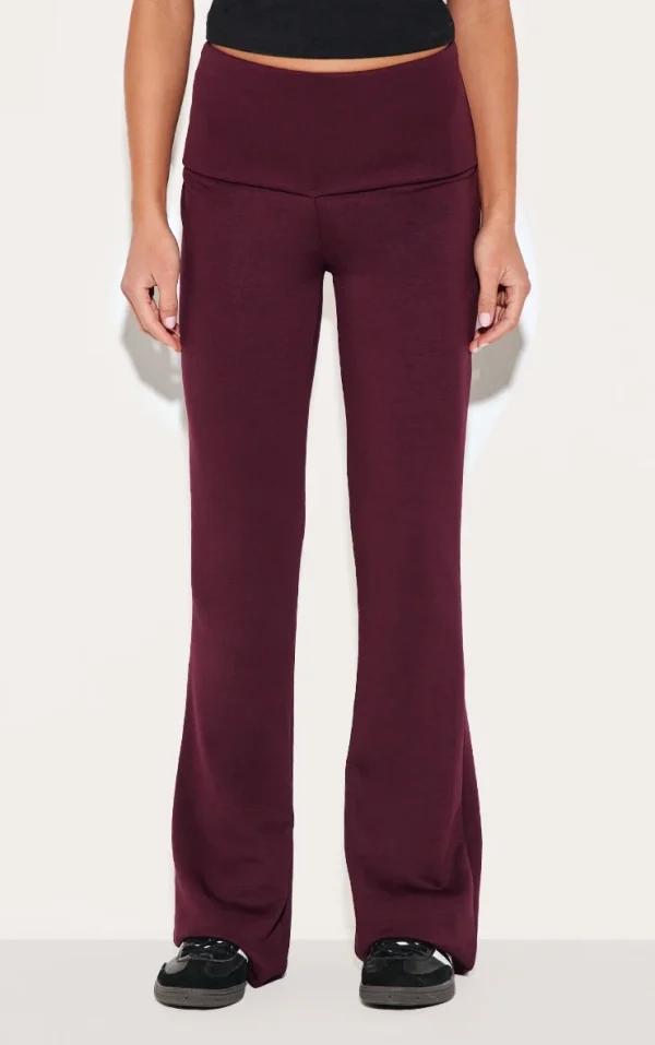 Burgundy Premium Soft Touch Foldover Yoga Flares
