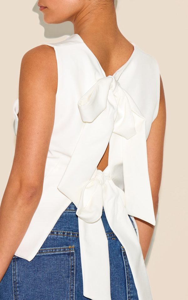 Petite White Sleeveless Bow Detail Top