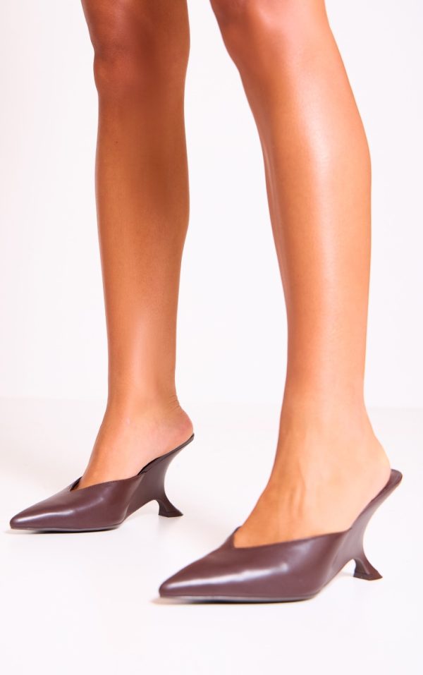 Chocolate PU Point Toe Wedge Heeled Sandals