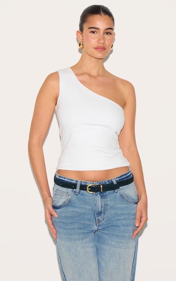 White Sleeveless One Shoulder Top