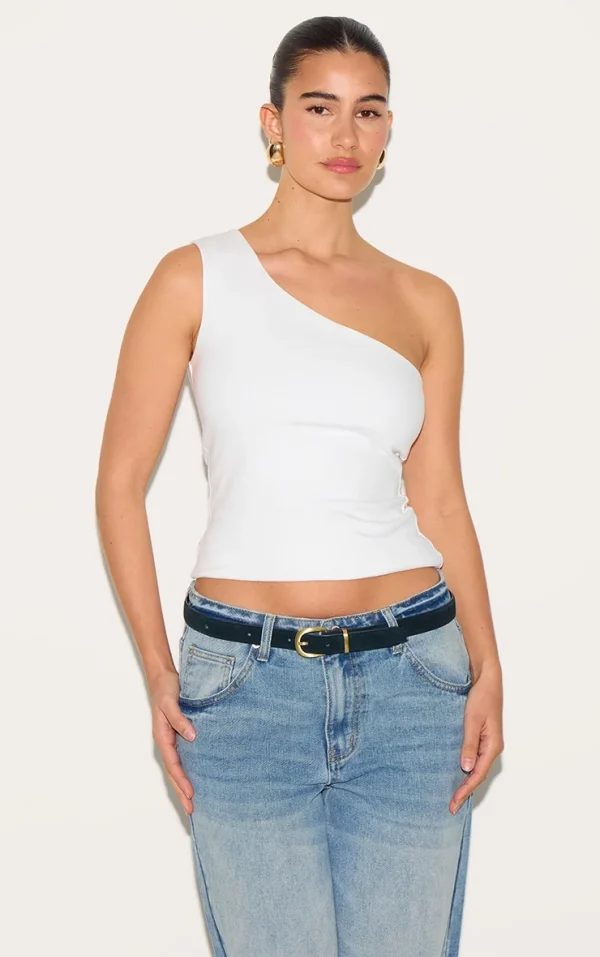 White Sleeveless One Shoulder Top