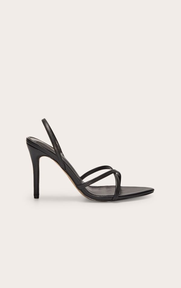 Black Pu Point Toe Sling Back High Stiletto Heel Sandals