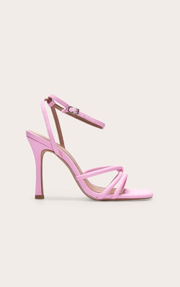 Pink Wide Fit Pu Square Toe Tube Cross Strap High Stiletto Heels