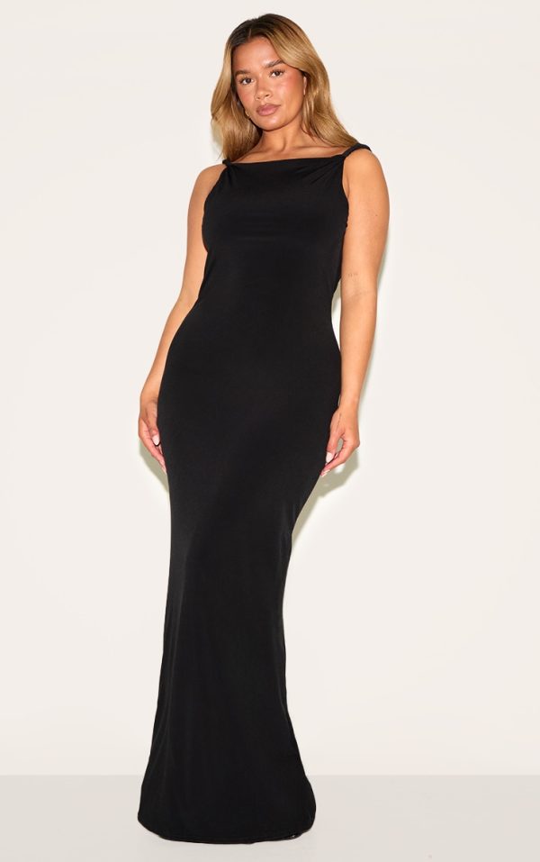Shape Black Boat Neck Twist Shoulder Cowl Back Maxi Dress