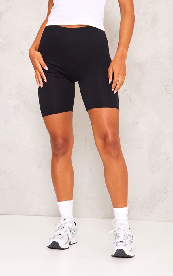 Black Basic Cotton Blend Bike Shorts