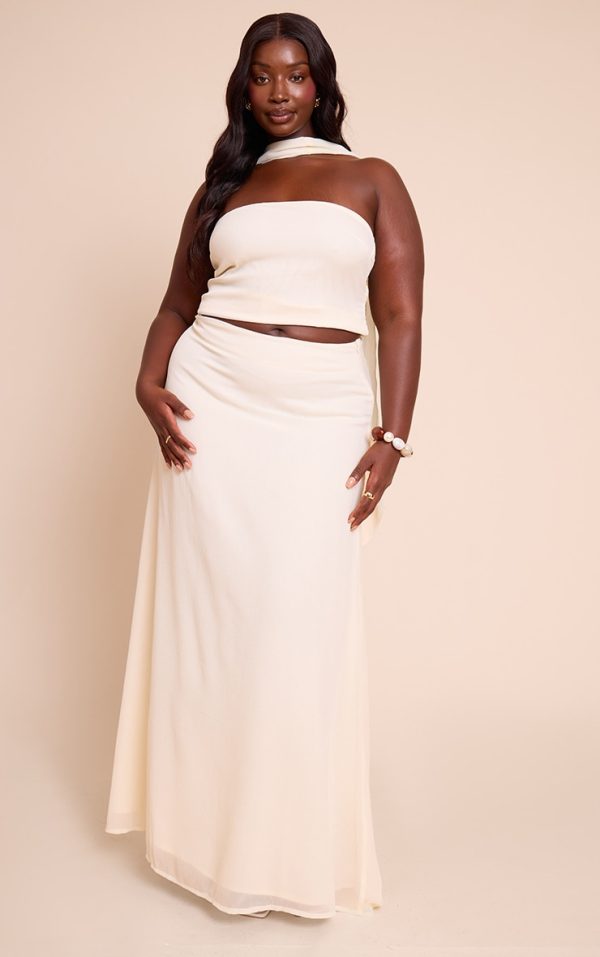 Plus Cream Maxi Chiffon Skirt