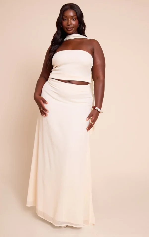 Plus Cream Maxi Chiffon Skirt