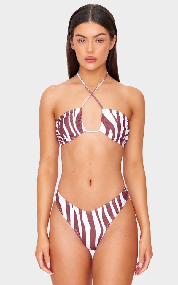 Brown Zebra Print Halter Tie Bikini Top