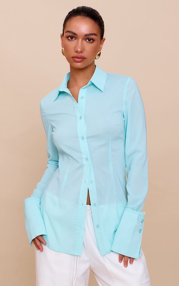 Mint Chiffon Fitted Shirt