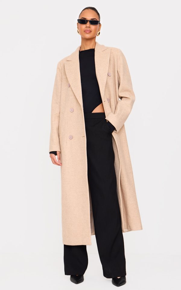Stone Wool Look Oversized Drop Shoulder Maxi Coat