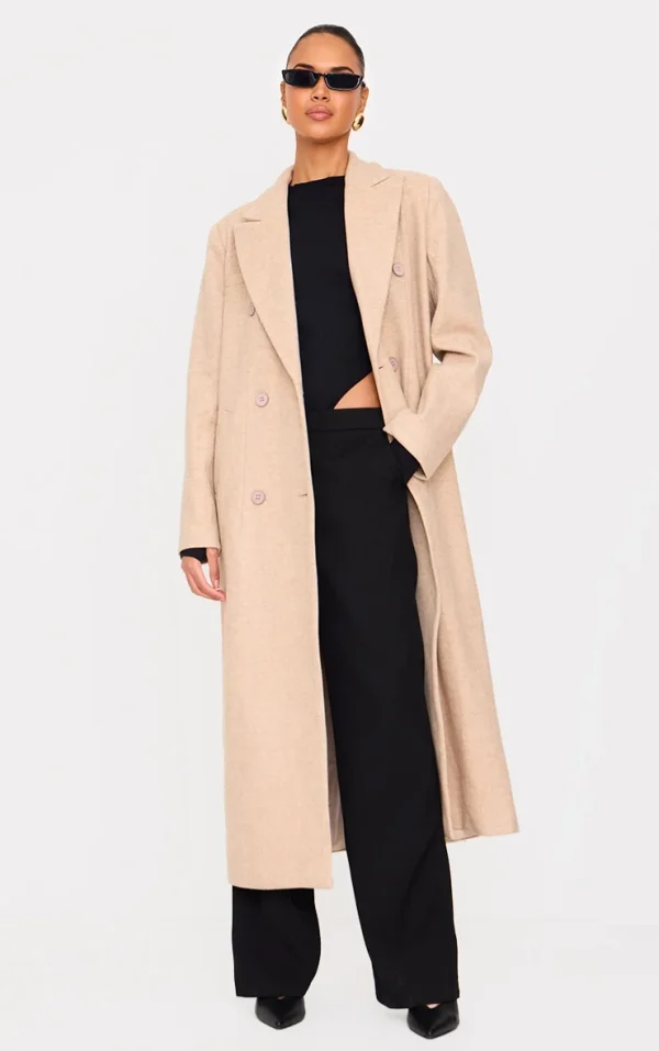 Stone Wool Look Oversized Drop Shoulder Maxi Coat