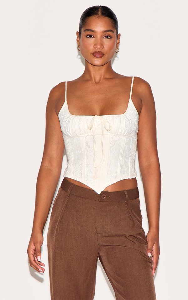 Cream Lace Pointed Hem Cami Top