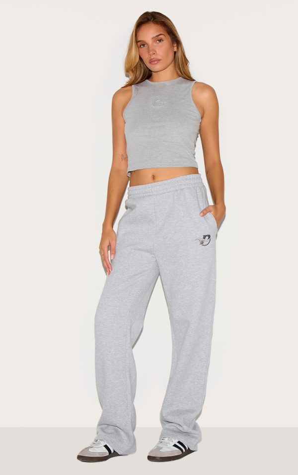 PRETTYLITTLETHING Ash Grey Logo Embroidered Wide Leg Sweatpants
