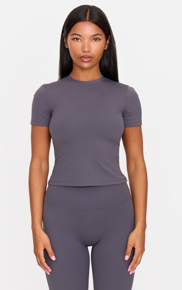 Charcoal Ultimate Sculpt Longline Short Sleeve Gym Top
