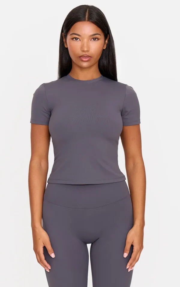 Charcoal Ultimate Sculpt Longline Short Sleeve Gym Top