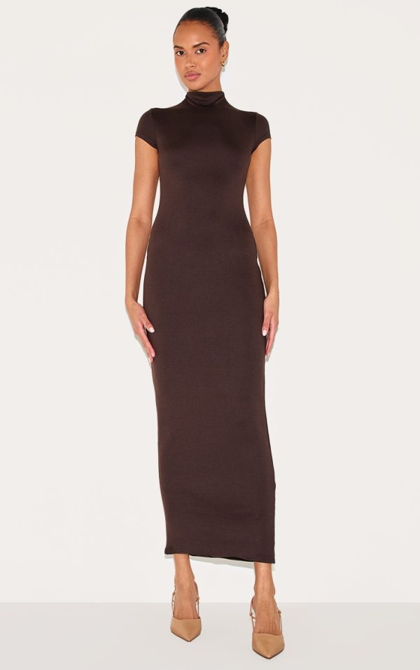Chocolate Double Contour Boat Neck Maxi Dress