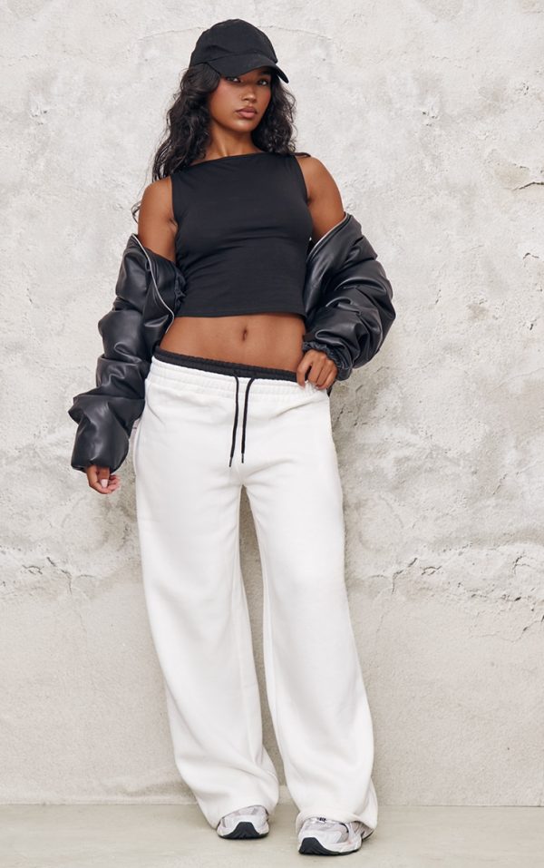 Cream Boxer Waistband Wide Leg Sweat Sweatpants