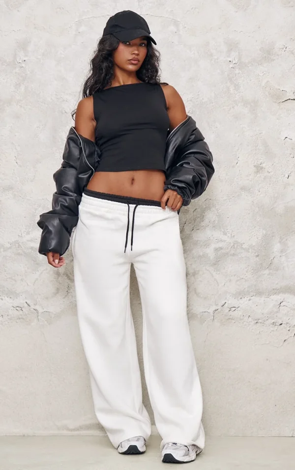 Cream Boxer Waistband Wide Leg Sweat Sweatpants