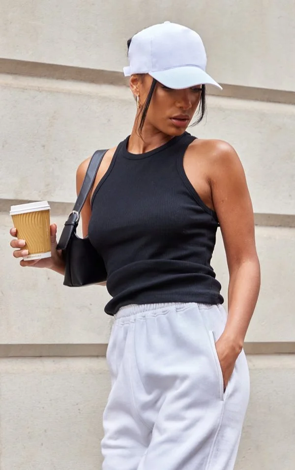 Black Soft Basic Ribbed Racer Vest