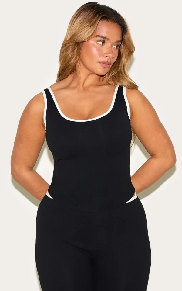 Shape Black Active Contrast Binding Longline Top