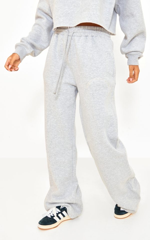 PRETTYLITTLETHING Tall Grey Marl Drawstring Wide Leg Sweatpants